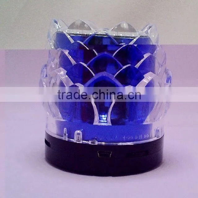New arrival crystal lotus transparent colorful light speaker USB mini speaker creative speaker with radio function