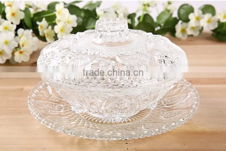 ice cream salad sugar crystal glass bowl with lid and stand