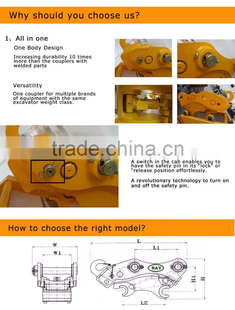 Hydraulic excavator quick hitch used to connect with the excavator and earth auger quick hitch/coupler/linker