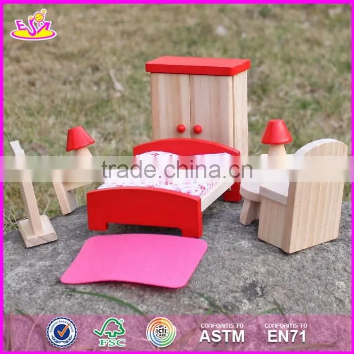 2017 New design children toys red wooden dolls house furniture W06B053