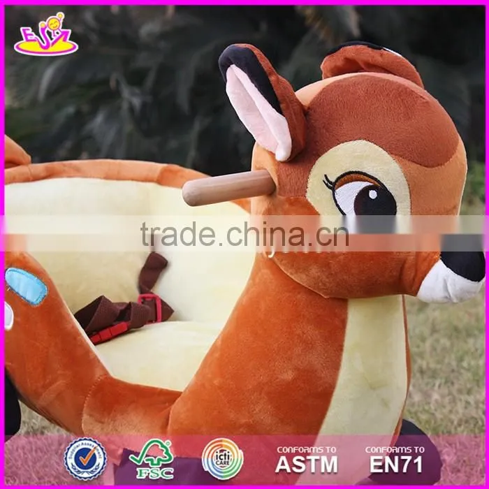 2017 new design lovely plush deer toddlers wooden rocking animals W16D074