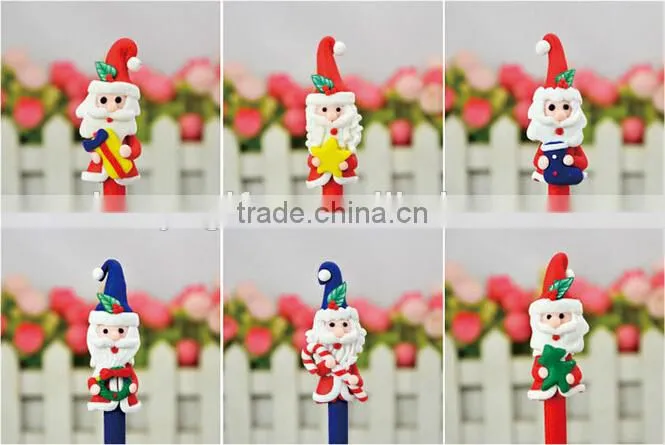 Top Selling Christmas Polymer Clay Ballpoint Pen Promotional Custom Logo Polymer Clay Pen Santa Claus Snowman Shape Pen