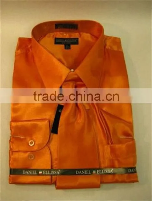 Satin dress shirts men tie&hanky man satin shirt