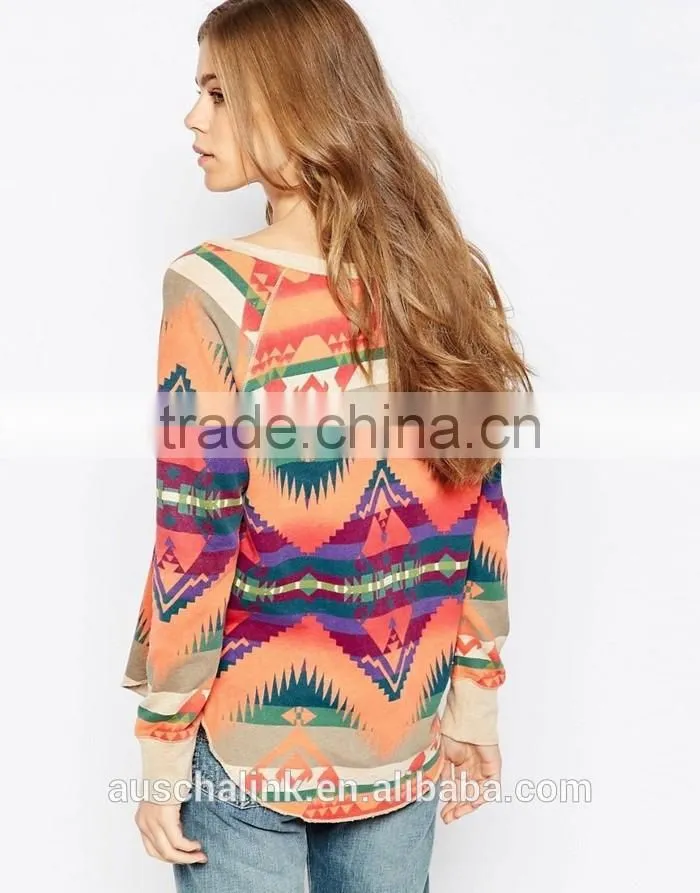 2016 hot sale lady 100%cotton all over printed sweatshirt