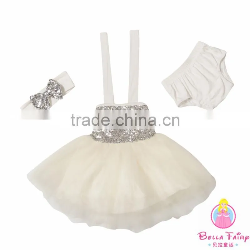 Baby girls cotton sequin halter dress set girls party wearing dress