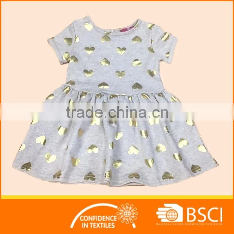 shinning gold foil hearts print baby dress designs