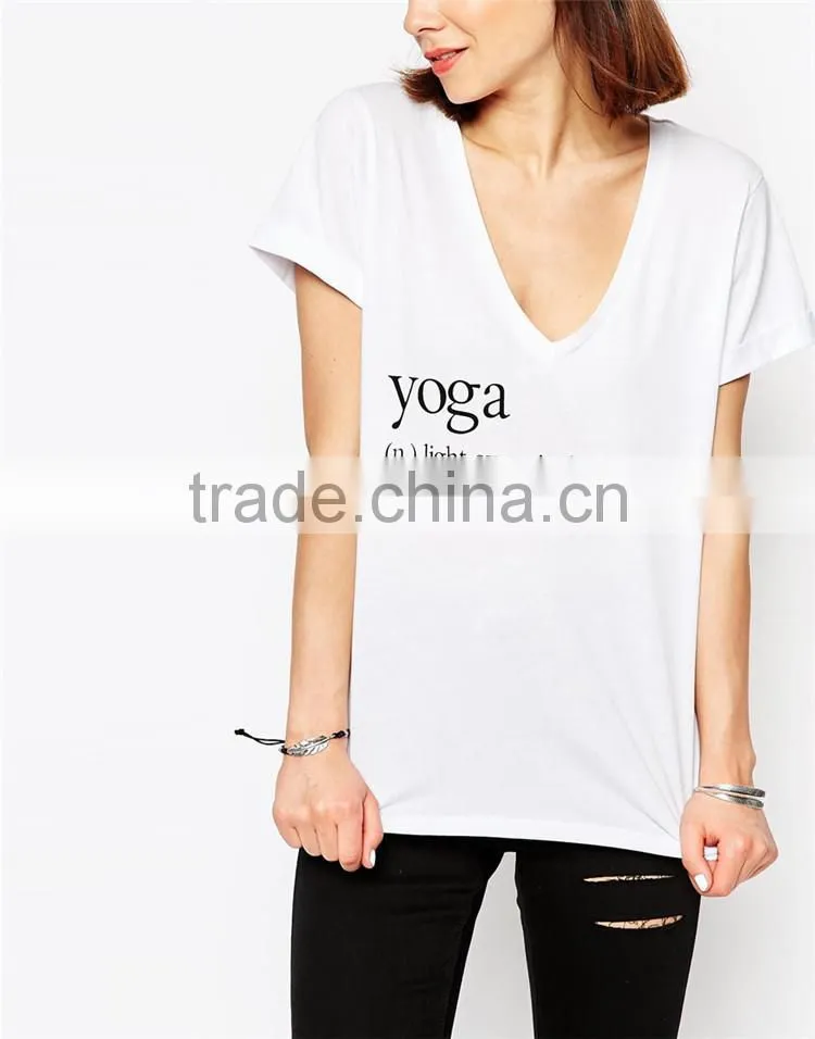 2015 best selling white v neck yoga t shirt.
