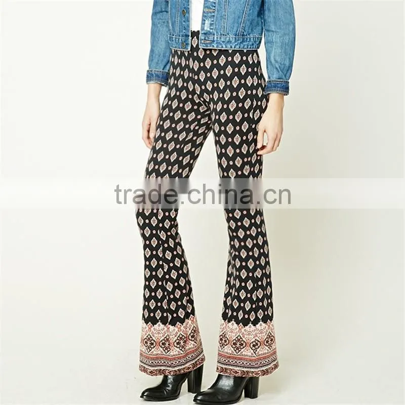 Factory price gypsy print spandex ornate flare dressy stretch pants