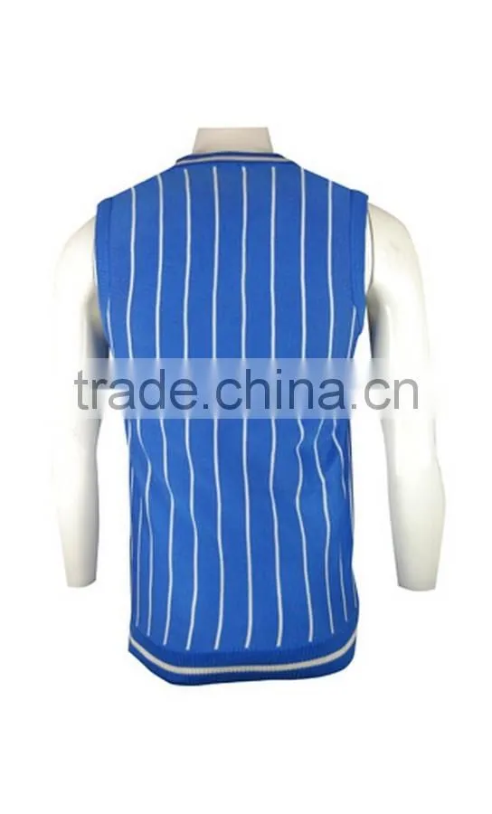 ISO9001/BSCI Manufature blue 100% cotton embroidery pattern knitted vests