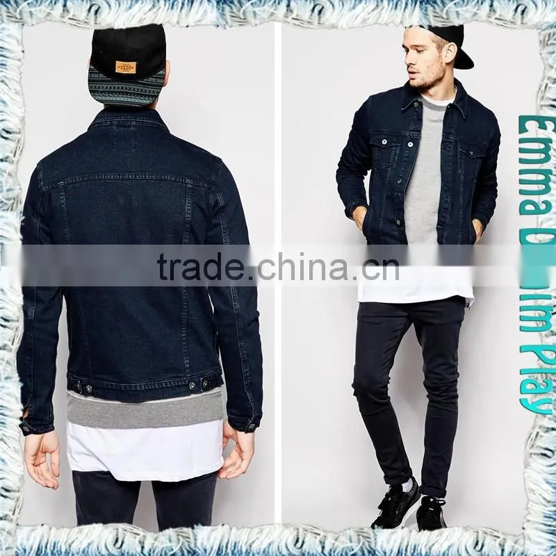 Wholesale Mens Slim Long Sleeve Blue Denim Chic Jackets with Silver Button