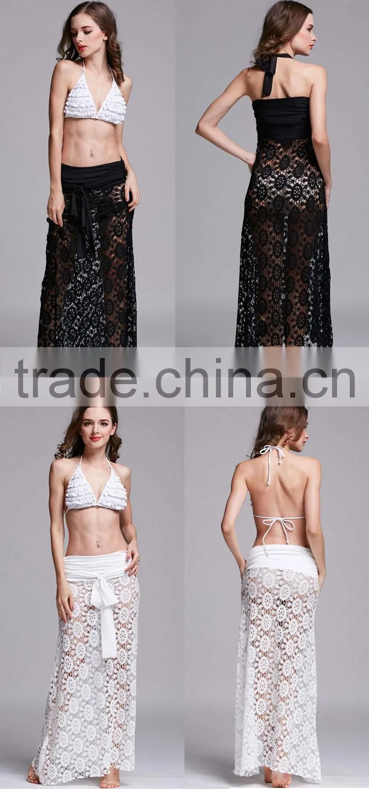 2016 Lady Casual Cover Up Long Black Convertible Lace Beach Dress