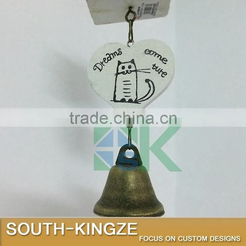 White Wood House Cat Plate Brass Stainless Ringing Bell