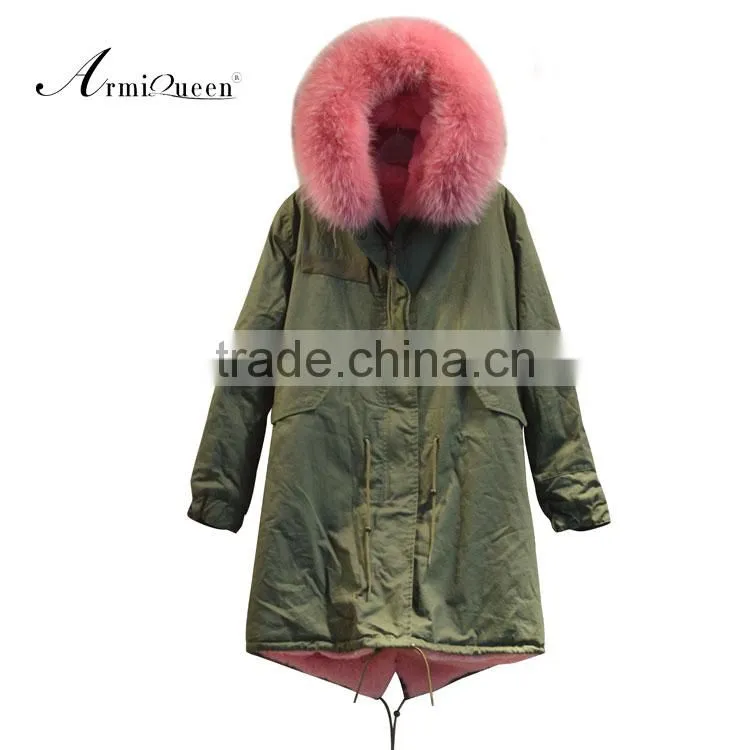 Pretty comfortable pink fur long jacket raccoon big fur collar be warm winter coats