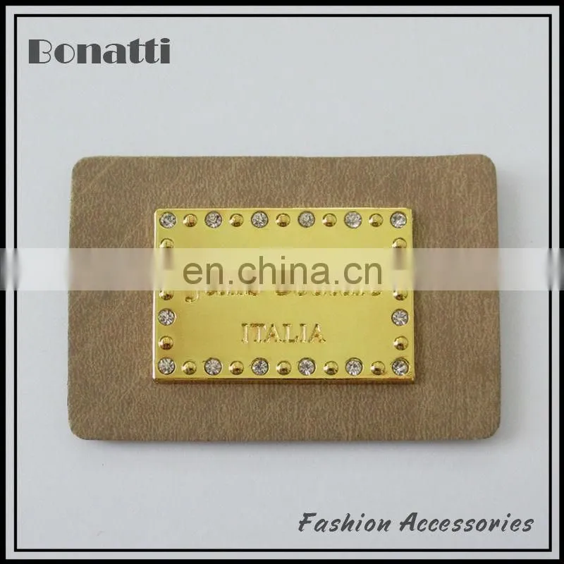 good quality fashion jeans rhinestone leather metal labels pu patches for handbags