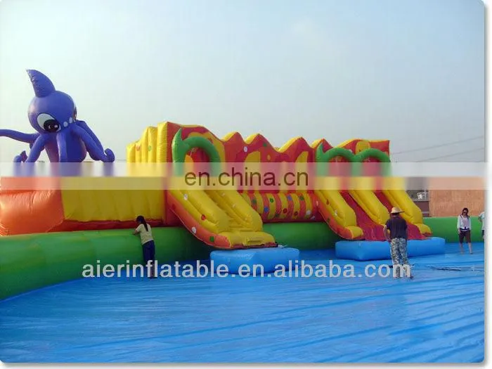 China hot sales giant Inflatable Dragon Pool with double Slides