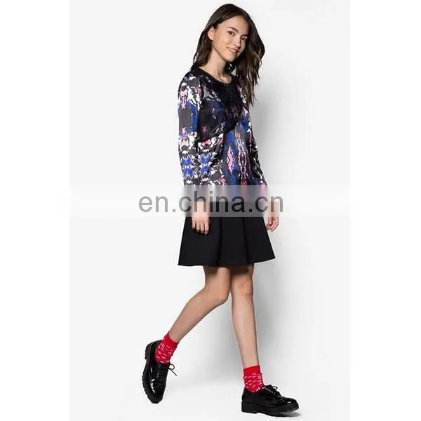 Layered Digital Print Ladies Top Fashion Design Long Sleeve Women Shirts and Tops