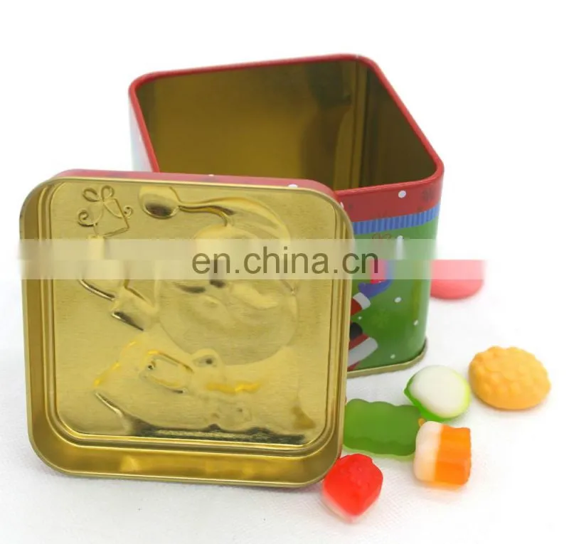 2017 sweet square christmas gift meatl tin can packaging manufacturer