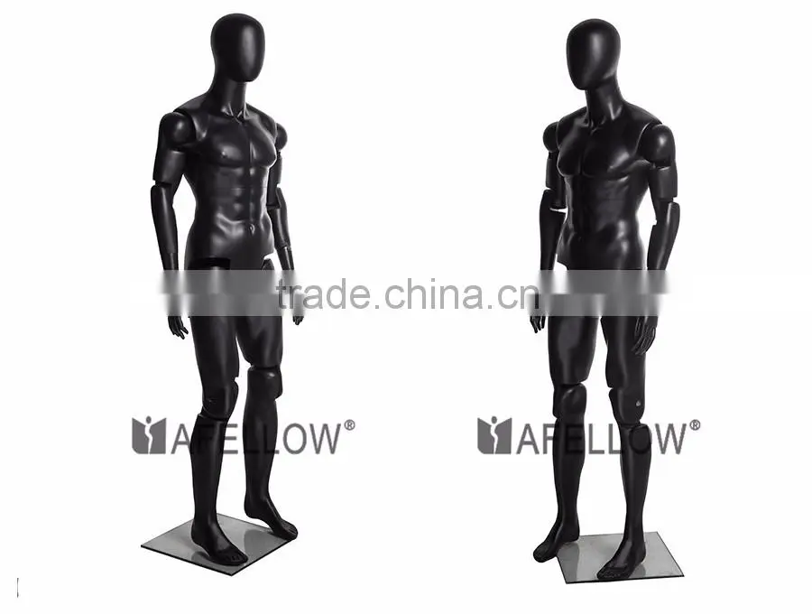 fiberglass material matte black color male movable joint mannequin