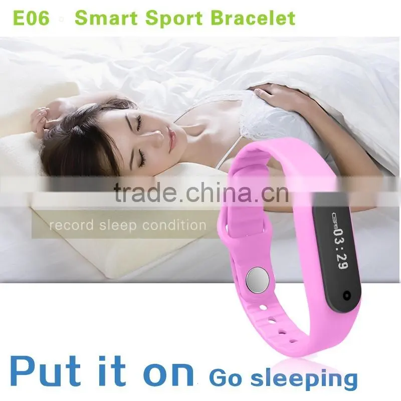 text message/Tracking motion/music play/Fine phon/sleeping monitor/Touch screen E06 Smart Bracelet