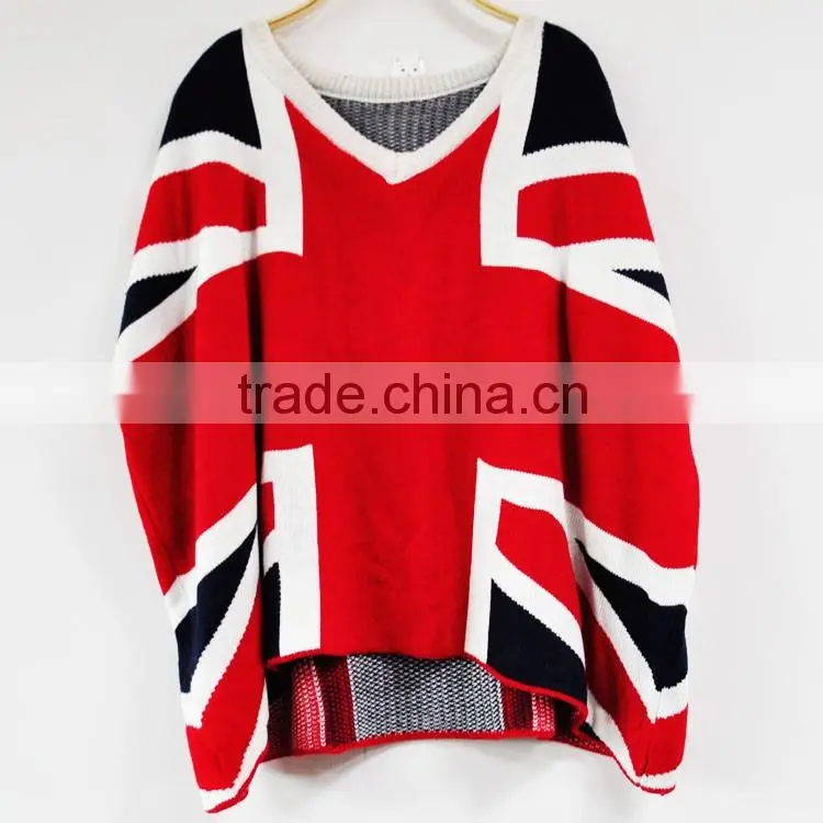 UK flag design woolen sweater designs for ladies
