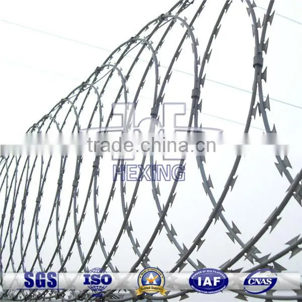 razor wire used in military protective barrier