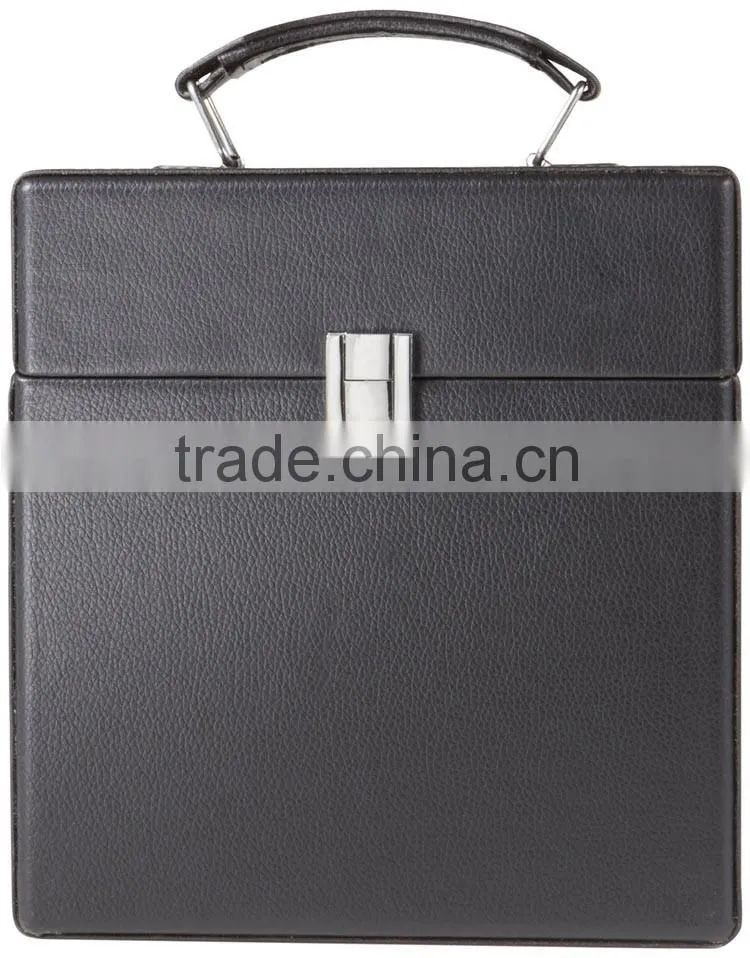 OEM black leather LP record case, leather LP record carry case, custom high quality black leather LP flight carrying case