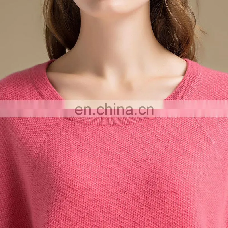 Autumn Women's Casual Half Sleeve 100% Cashmere Sweater O-Neck Solid Pattern Custom Oversize Knitwear with Front Logo
