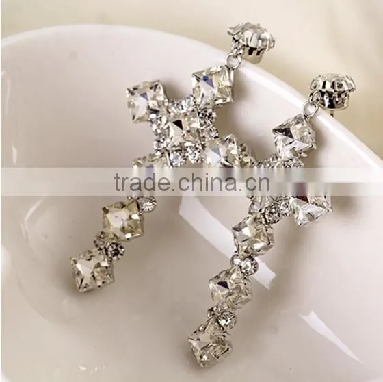 Fashion Wholesale 925 Sterling Silver Diamond Cross Earrings