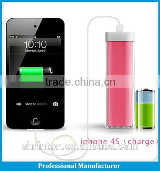 cellphone emergency charger lipstick shape power bank 2600mah, Newest refreshing color powerbanks 2600mah