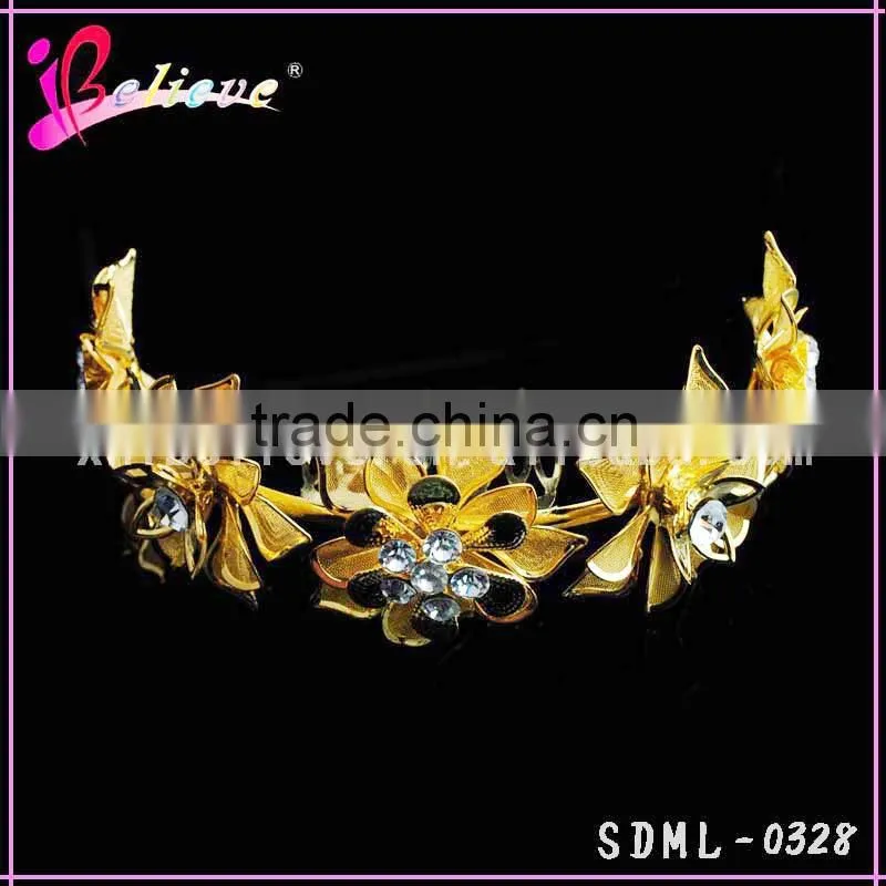 Bulk hair combs wholesale gold flower clear rhinestone hair combs for women