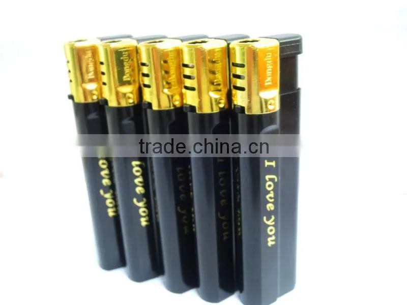 black color gold cap plastic windproof lighter with logo