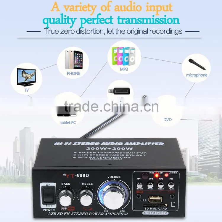 Discount 2015 newest professional audio power amplifier YT-698D with usb/sd three colour