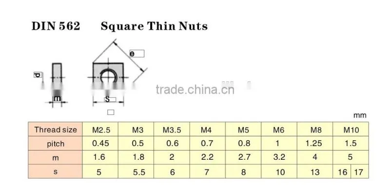 M4 din562 steel with zinc plated square nuts ( DIN562)