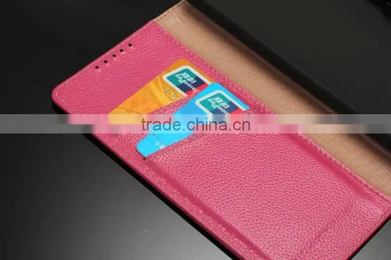 DLS Litchi Grain Genuine Leather Flip Case for Sony Z5 Plus Wallet Cover Case with Card Slot MT-5195