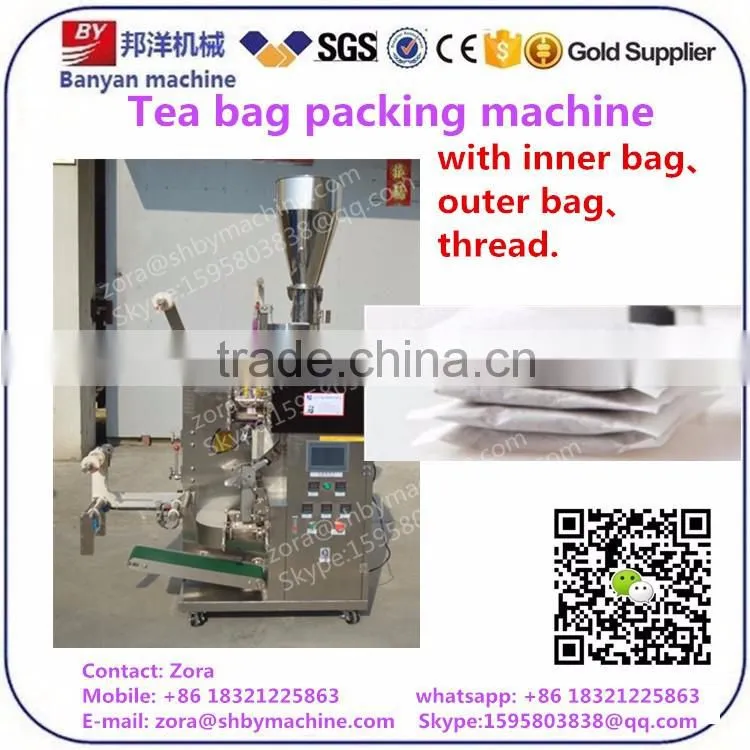 Full Automatic double bag tea packaging machine with cotton thread and tag