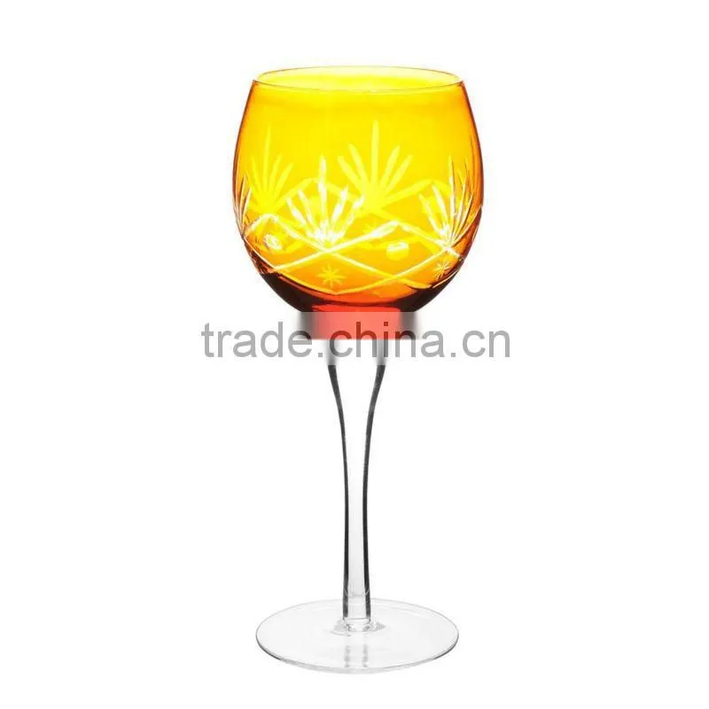 Large green wine glass with engraved pattern