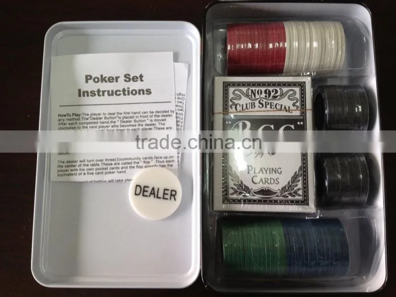 Poker Chips in inside white tin box/ NO Window
