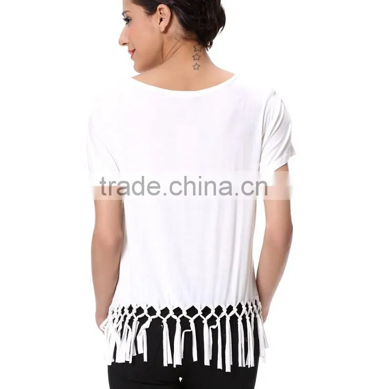 Wholesale Womens Short Sleeve White Blank T Shirt 100% Rayon
