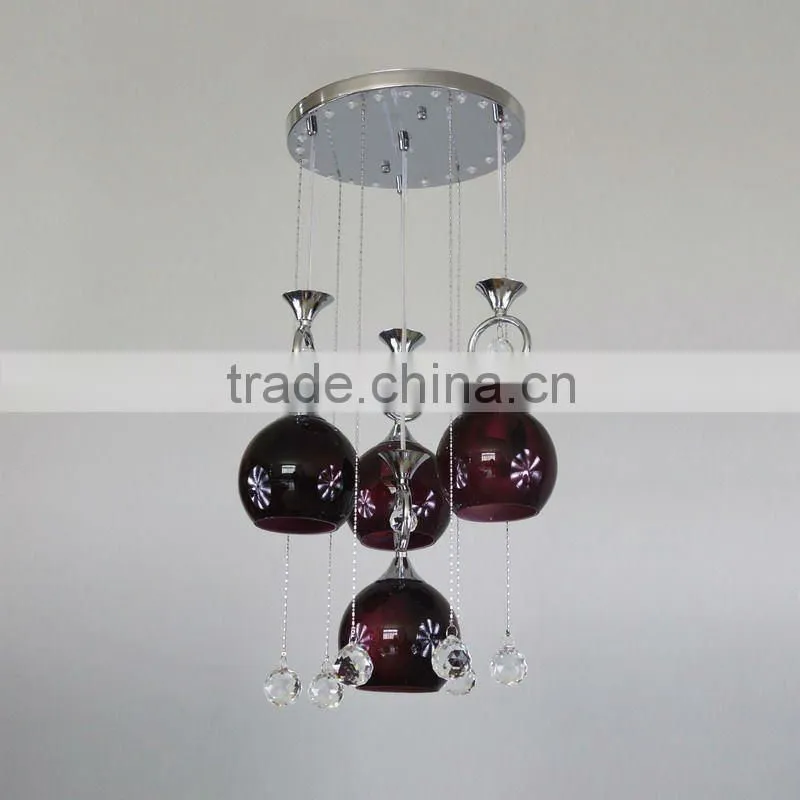 3 heads pendant light E27 with LED and crystal
