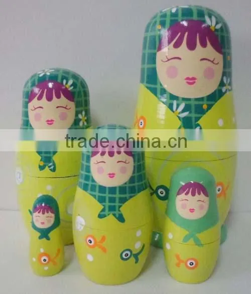 Wooden Russian doll, 5pc Purple Rolly/Polly Nesting Babushka doll set