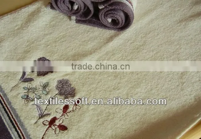 100%cotton luxury embroidery flower border velvet towel