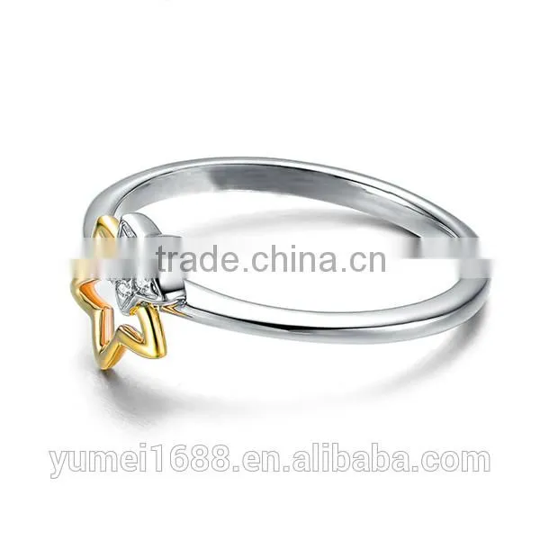 Wholesale Rhodium Plated Silver Star Ring 925 Sterling Silver Five-Pointed Star Ring