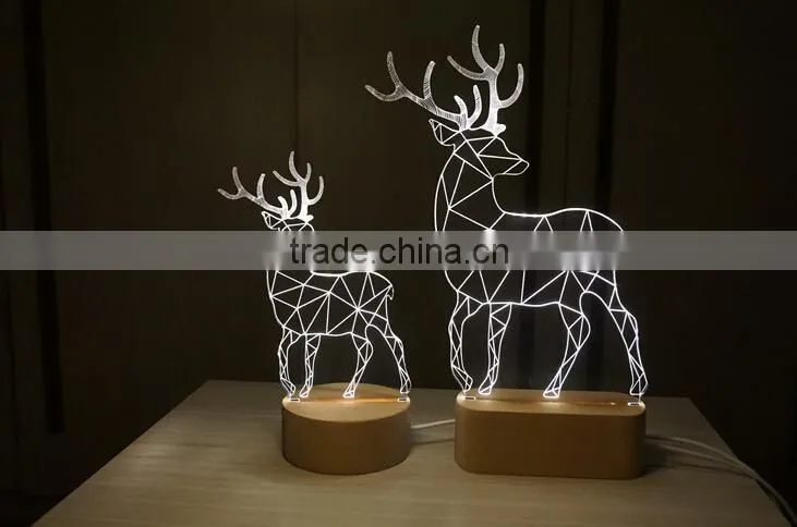 New Deer 3D Led Lamp with Solid Wood Base