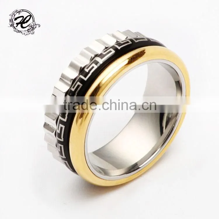 Custom cheap wholesale gold men stainless steel screw gear ring