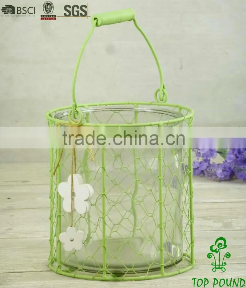 decorative wire mesh and glass flower pot
