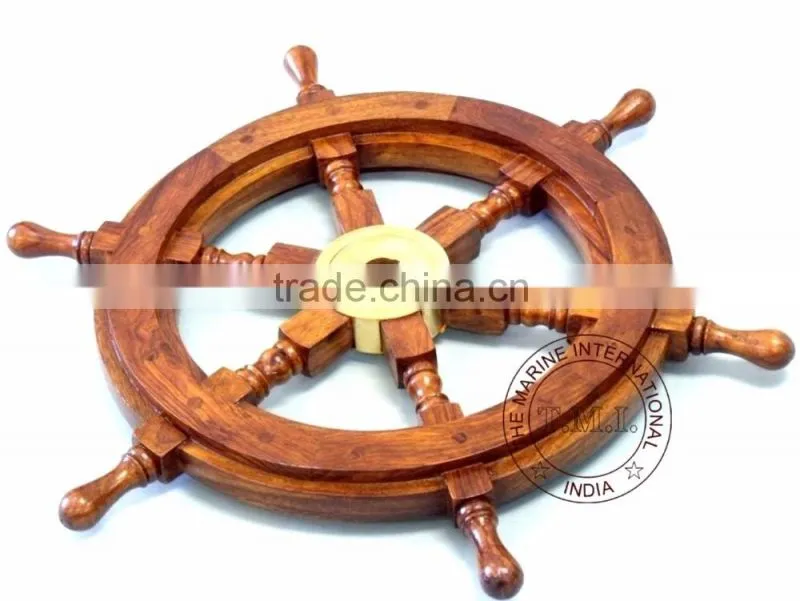 WOODEN NAUTICAL SHIP WHEEL 15"