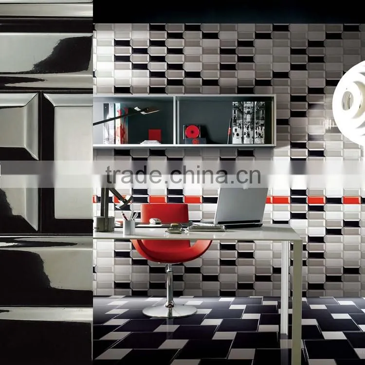 Good quality 75x150mm bevel edge black ceramic tiles, kitchen wall tile,living room indoor tile made in China