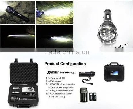 X-Beam 200Meters 3XU2 LED Dive Torch Light scuba diving led flashlight