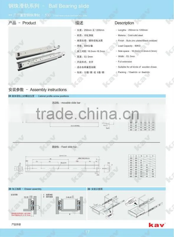 anti-tilt ball bearing heavy duty drawer slide for industry used drawer