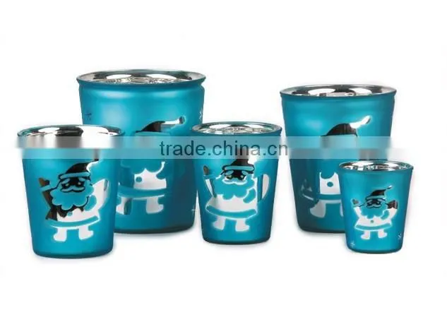 electroplate handling with santa printing glass decorative plant pots indoor